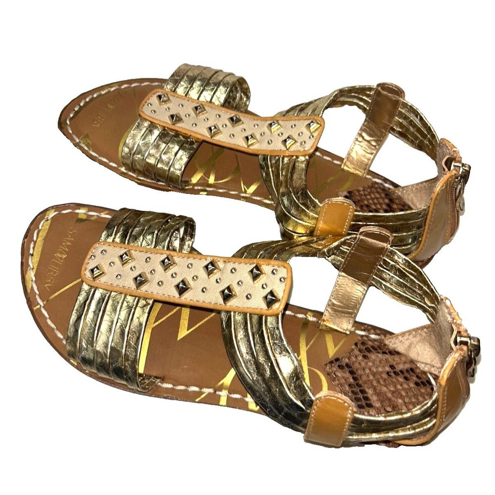 Sam & Libby Women's Gold Studded Gladiator Flat Sandals size 7.5 Boho Safari